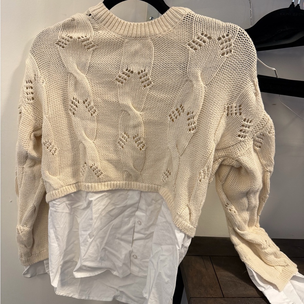 Pilcro Cream Layered Cable Knit Sweater
